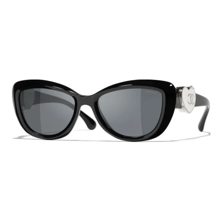 CHANEL Acetate Cat Eye Sunglasses Unisex Black-0