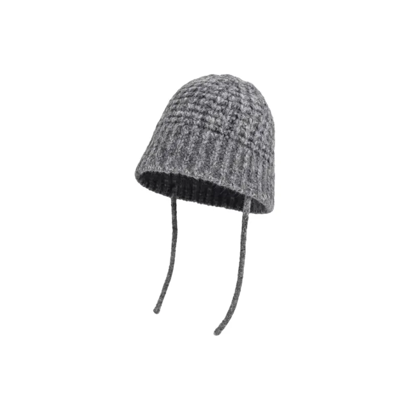 FREE RABBITⅡ Fall And Winter Solid Color Minimalist Style Versatile Lace Up Warm Beanie Women's-3