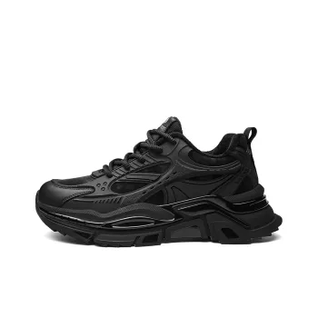 HANG TEN Anti Slip And Wear Resistant Height Increasing Warm Low Top Chunky Sneakers Men's Black