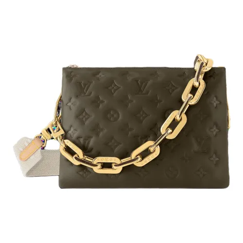 LOUIS VUITTON Lambskin Portable Crossbody Bag Shoulder Bag Women's Khaki With Chocolate Accents