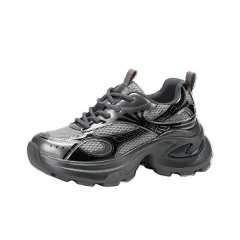 GG CC Slip Resistant Low Top Chunky Sneakers Women's Silver Gray