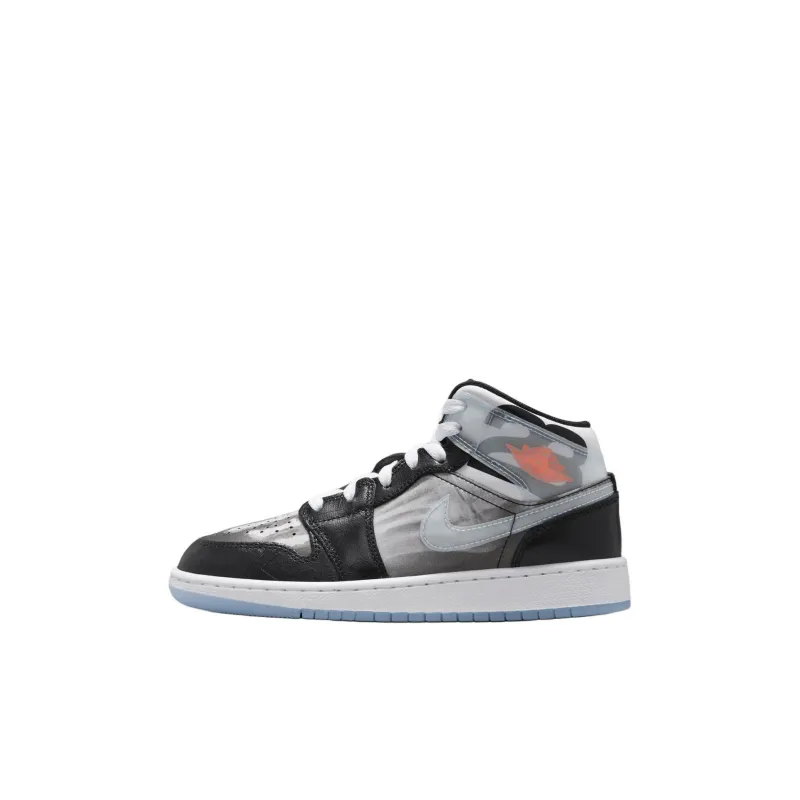 Jordan Air Jordan 1 Abrasion Resistant Mid Top Children's Basketball Shoes Black Gray Kids'-0