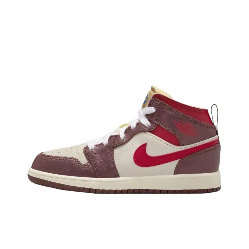 Jordan Air Jordan 1 Anti Slip Wear Resistant Mid Top Children's Basketball Shoes Beige Umber Teenagers