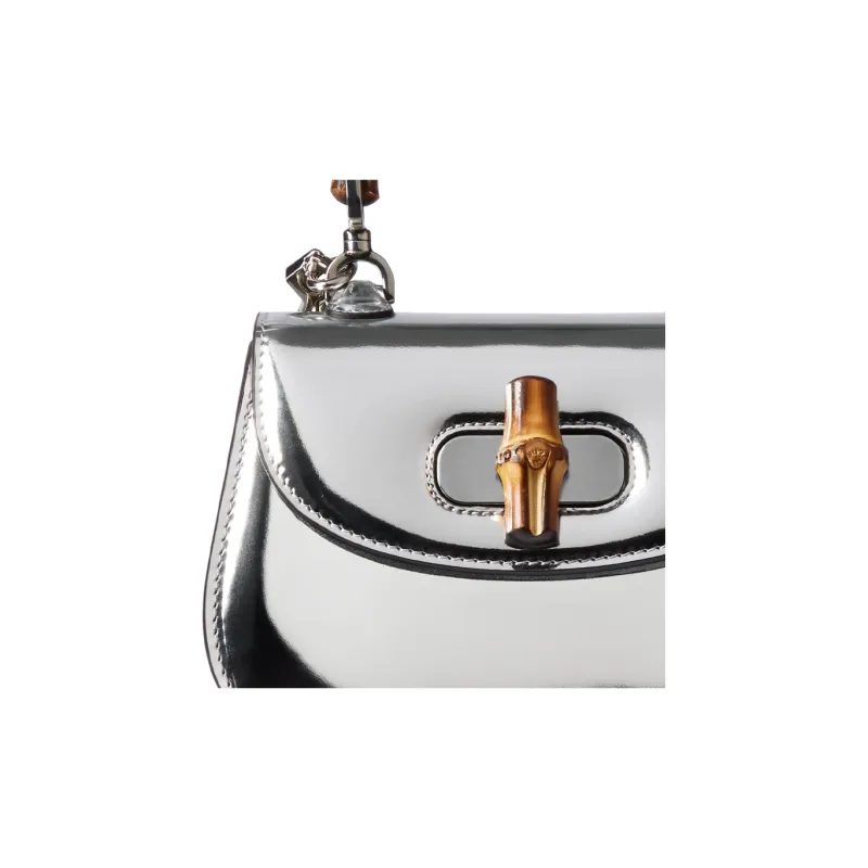 GUCCI Bamboo 1947 Leather Shoulder Bag Crossbody Bag Handbag Mini Women's Silver-7