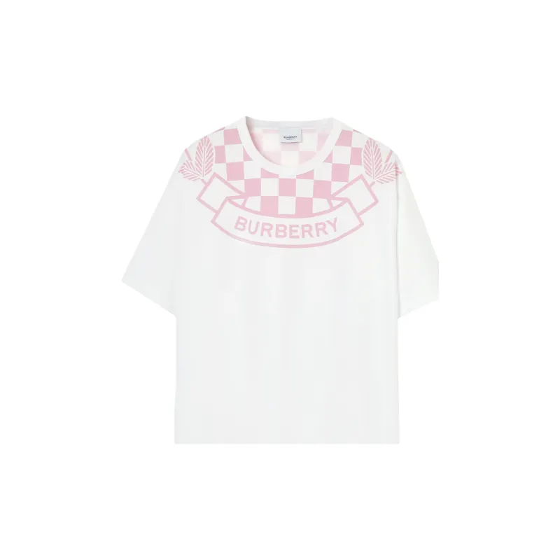Burberry Logo Printed Checked Crewneck T Shirt-4