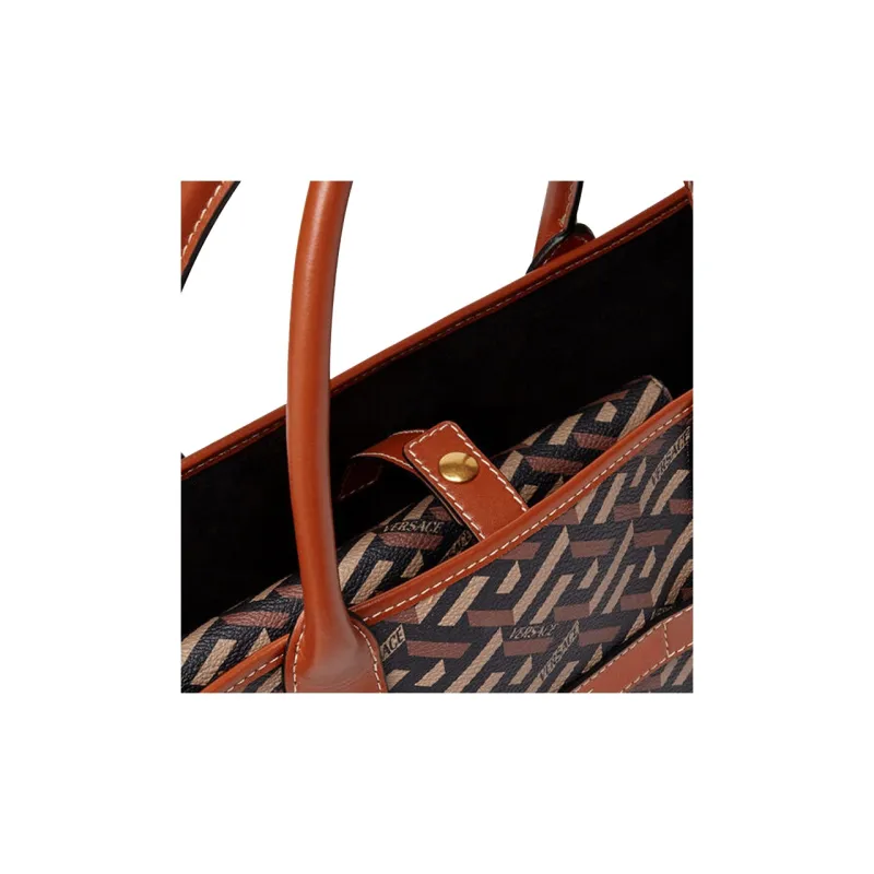 VERSACE Canvas Tote Bag Shopping Bag Handbag Unisex Brown-3