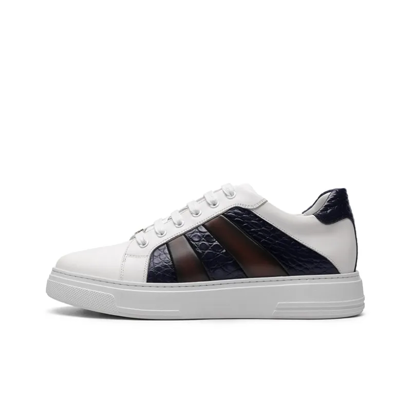 GOLDLION Slip Resistant Low Top Skateboard Shoes Men's White/Blue-0