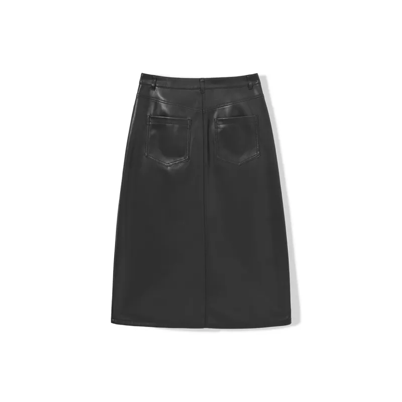 Hotwind Leather Long Skirts Women's Black-1