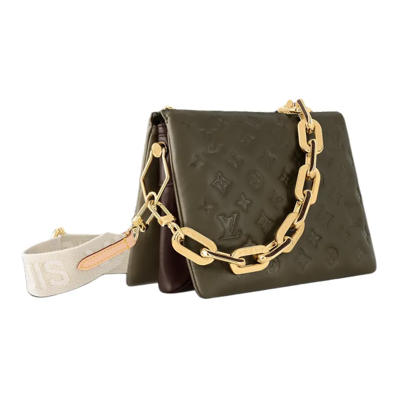 LOUIS VUITTON Lambskin Portable Crossbody Bag, Shoulder Bag Women's Khaki Vs. Chocolate-1