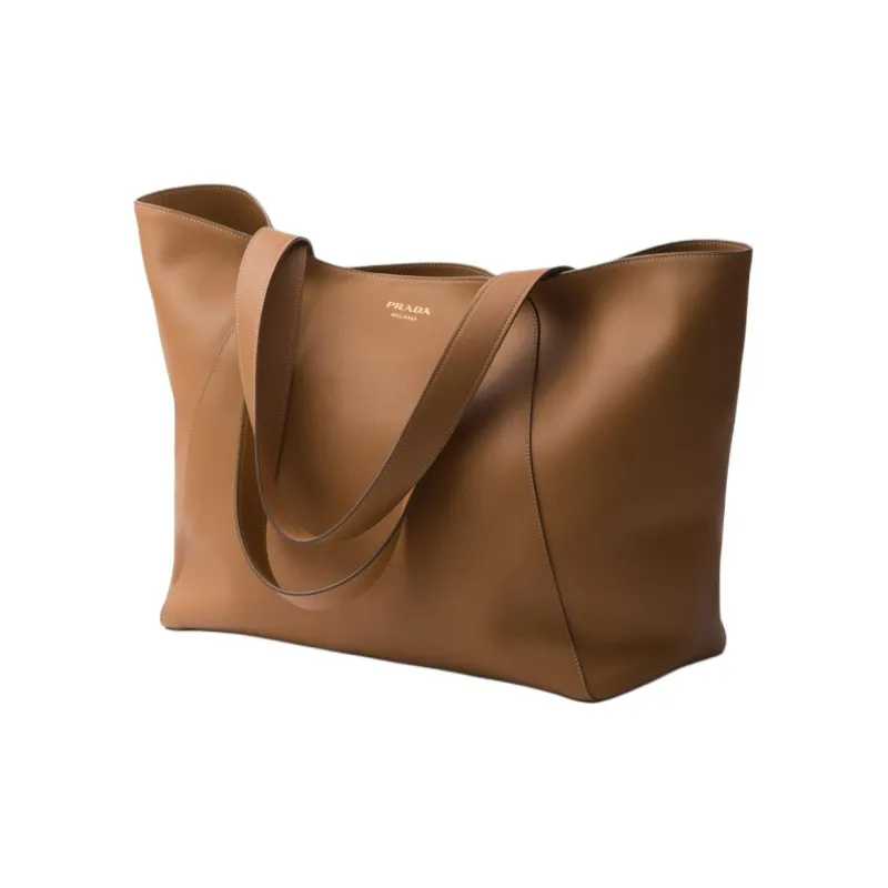 PRADA Leather Tote Bag Shopping Bag Shoulder Bag Handbag Men's Brown-2