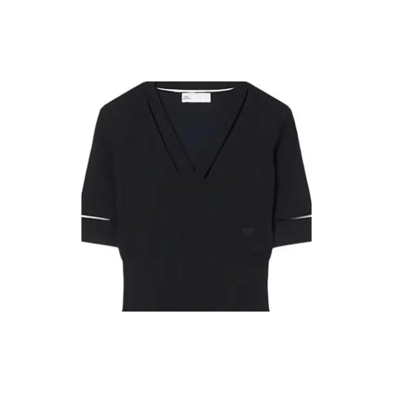 TORY BURCH V Neck Wool Dress Short Sleeved Dress Women's Black-1