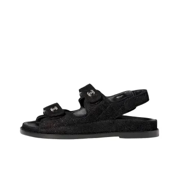CHANEL Sparkle Sandal Black Silver Suede Kidskin