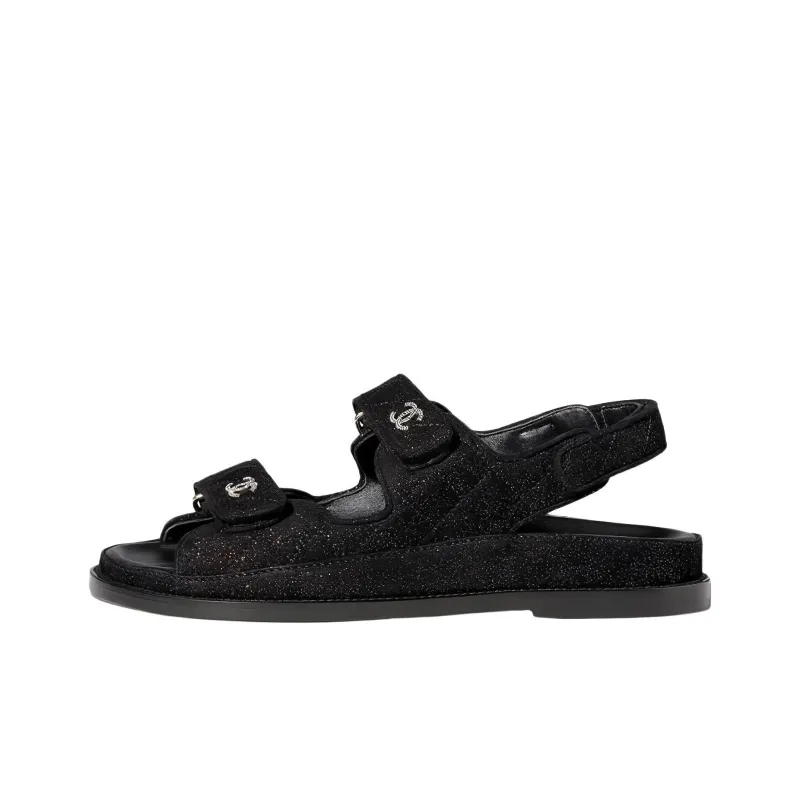 CHANEL Sparkle Sandal Black Silver Suede Kidskin-0