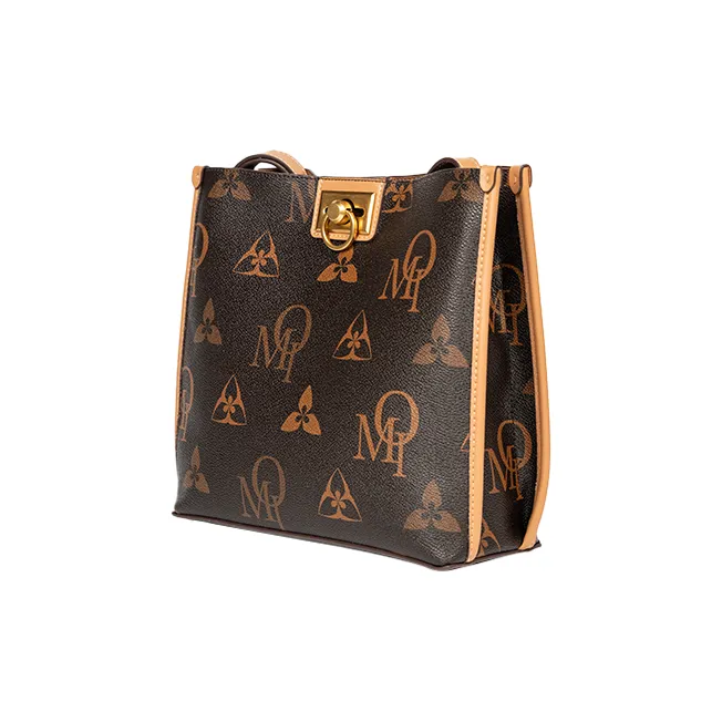 OMI Synthetic Leather Shoulder Bag, Crossbody Bag Regular Women's Dark Brown/Ecru/Khaki-1