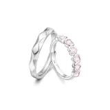 [S925 Silver]Heart Couple Rings-Pink Zircon