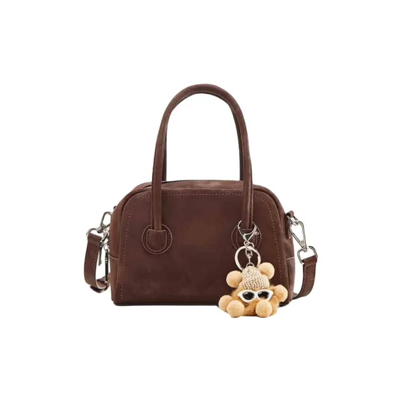 Teenmix Synthetic Leather Bowling Bag, Shoulder Bag, Crossbody Bag, Handbag Medium Size Women's Gray/Khaki/Red Brown-10