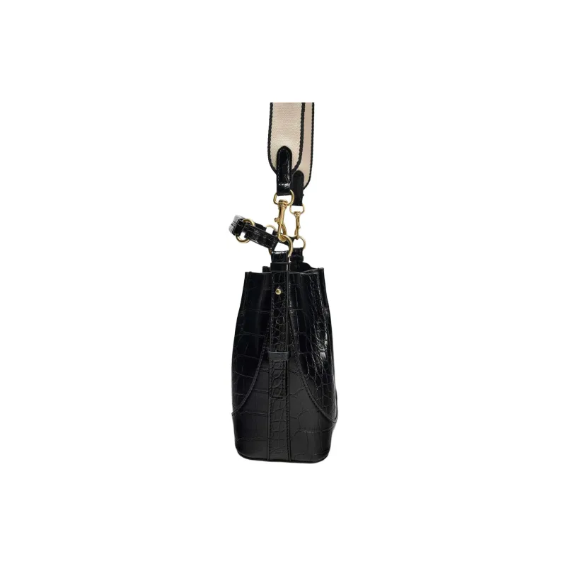 ZARA Polyurethane Bucket Bags Shoulder Bag Crossbody Bag Handbag Large Size Women's Black-4