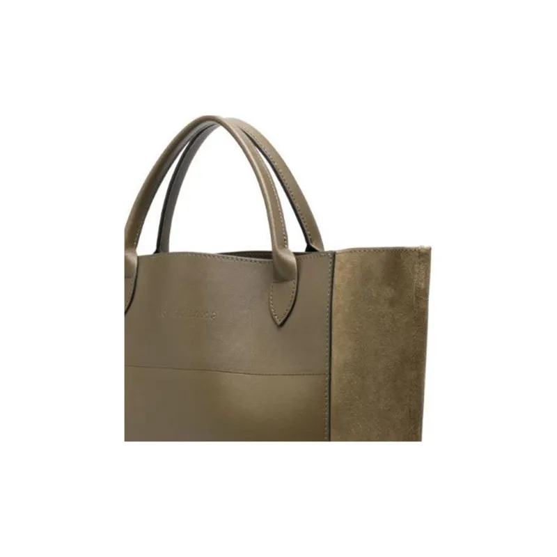 LONGCHAMP Lambskin Tote Bag Shopping Bag Handbag Medium Size Women's Khaki-2