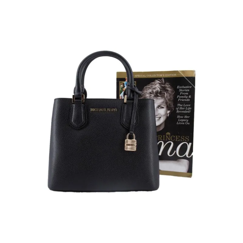 MICHAEL KORS Adele Solid Color Leather Handbag Shoulder Bag Crossbody Bag Medium Size Women's Black-4