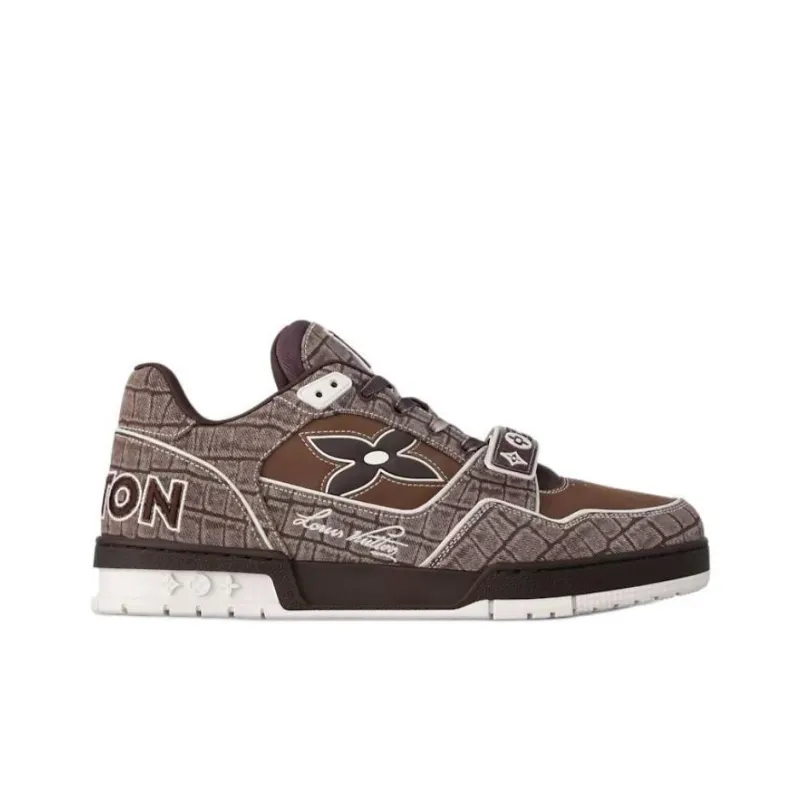 LOUIS VUITTON Trainer Low Top Skateboard Shoes Men's Brown-1