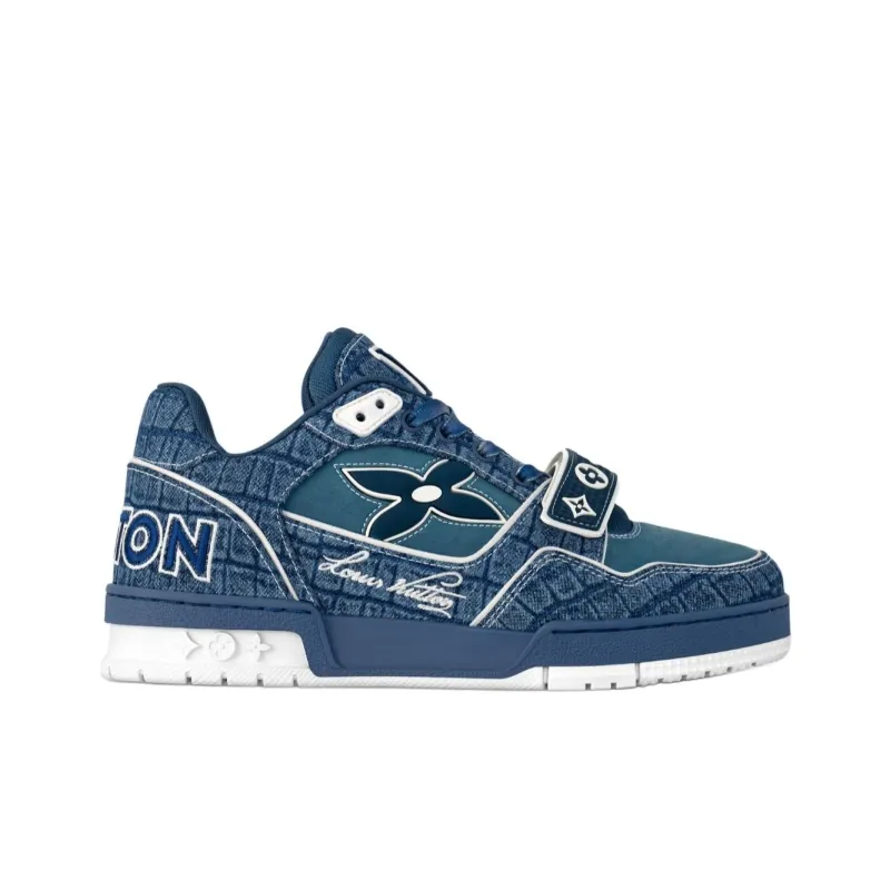 LOUIS VUITTON Trainer Low Top Skateboard Shoes Men's Sea Blue-1