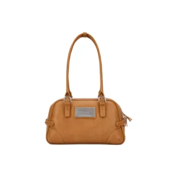 MCMIKO Suede Leather Bowling Bag Shoulder Bag Medium Size Women's Brown