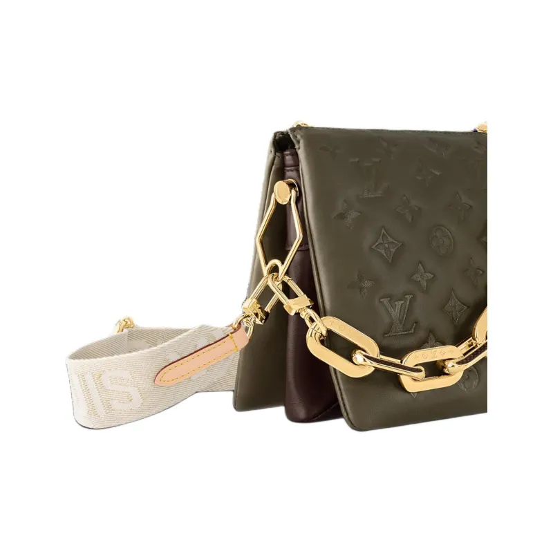 LOUIS VUITTON Lambskin Portable Crossbody Bag, Shoulder Bag Women's Khaki Vs. Chocolate-3
