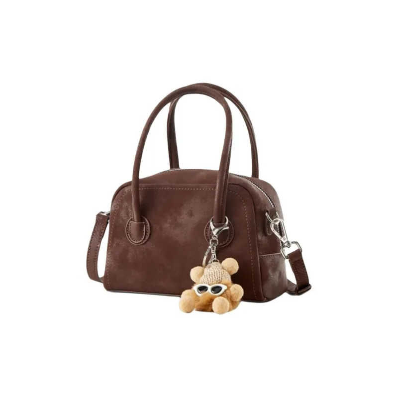 Teenmix Synthetic Leather Bowling Bag, Shoulder Bag, Crossbody Bag, Handbag Medium Size Women's Gray/Khaki/Red Brown-11