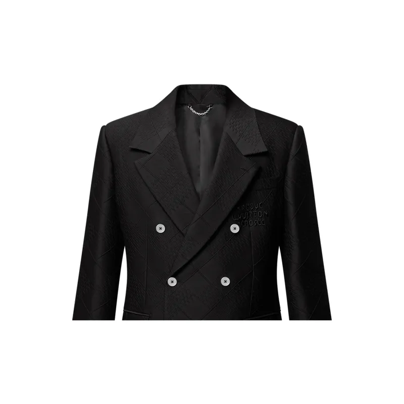 LOUIS VUITTON Double Breasted Wool Silk Blend Tailored Jacket-3