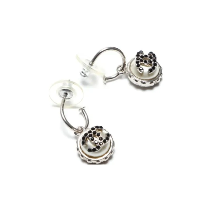 CHANEL 2002 Cc Rhinestone Drop Earrings-1