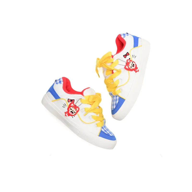ALI THE FOX Low Top Skateboard Shoes Unisex White Blue Yellow Box Included-5