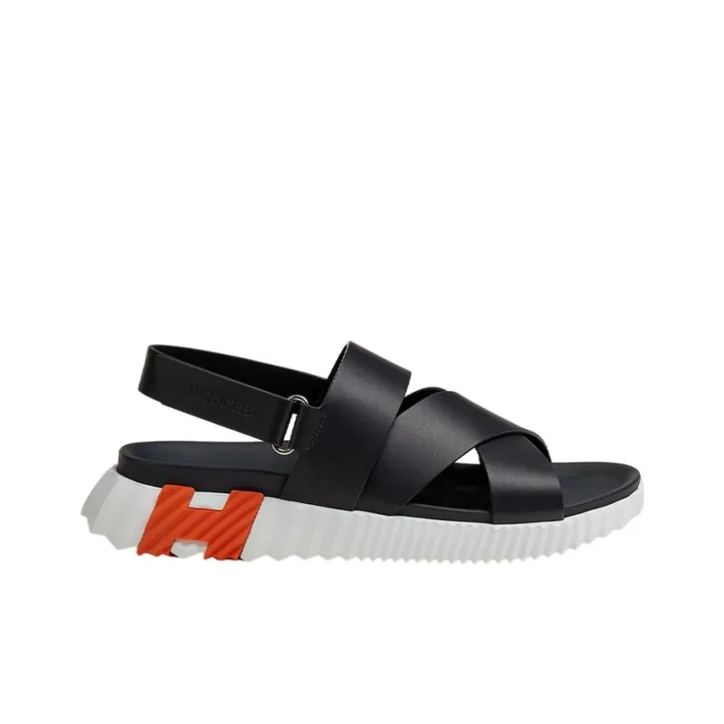HERMES Electric One Strap Sandals Men's Black-1