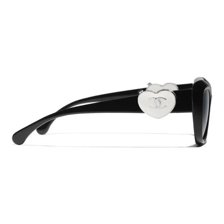 CHANEL Acetate Cat Eye Sunglasses Unisex Black-3
