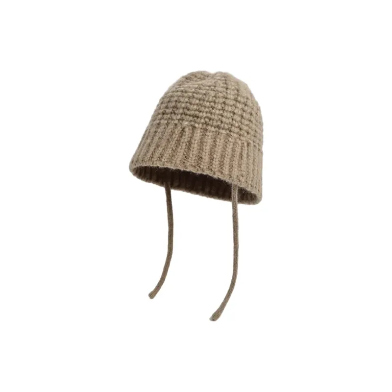 FREE RABBITⅡ Fall And Winter Solid Color Minimalist Style Versatile Lace Up Warm Beanie Women's-2