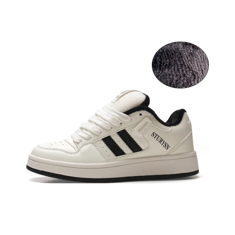 STUR YSN Warm And Wear Resistant Low Top Skateboard Shoes Unisex White Black-0
