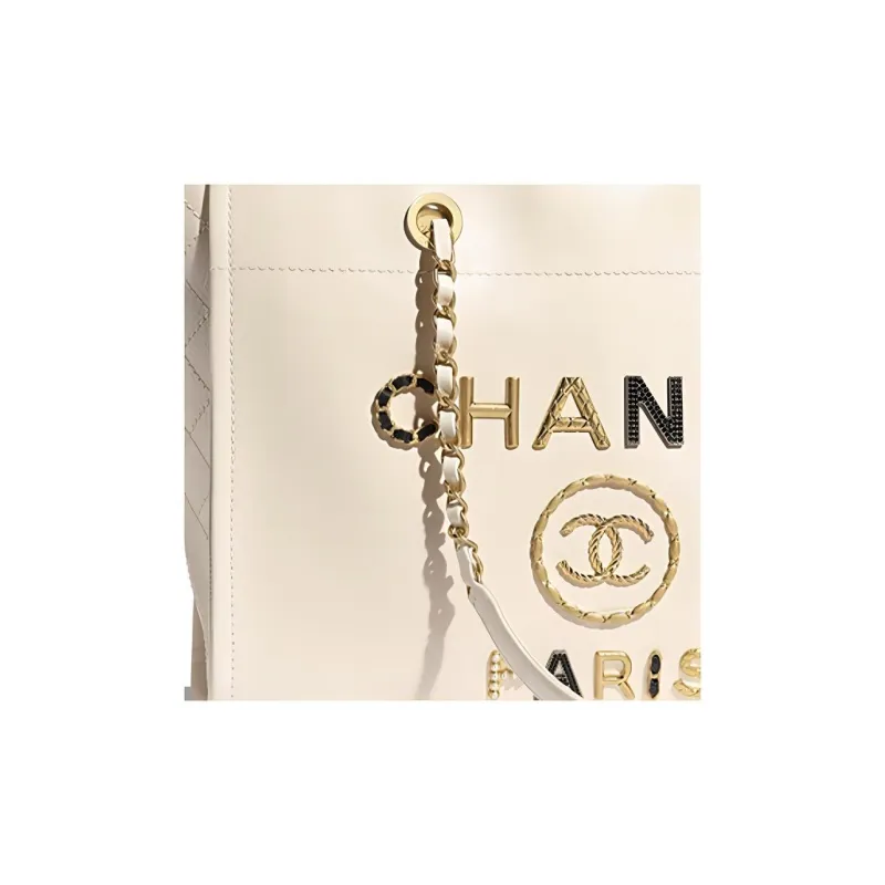 CHANEL Logo Tote Bag, Shopping Bag, Handbag Women's Ivory-1