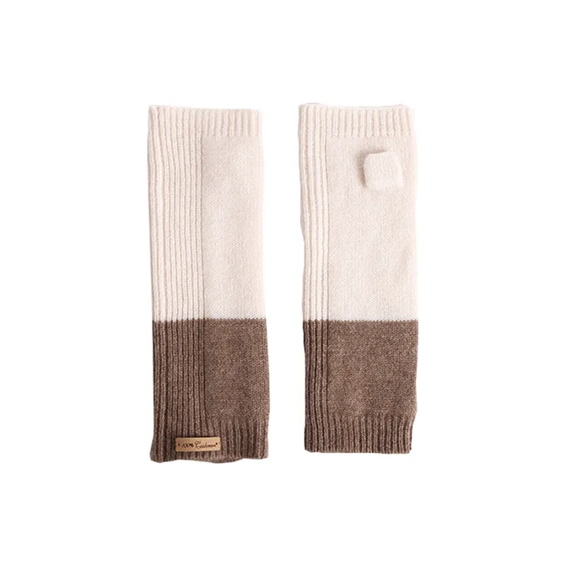 Lagur 100% Cashmere Knit Gloves Women's White Caramel/Dark Gray Light Gray-0