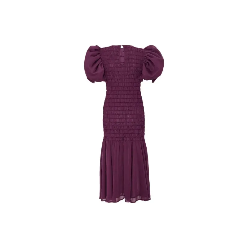 Rotate Chiffon Puff Sleeve Dress Plum Short-Sleeved Dresses Women's Purple-1