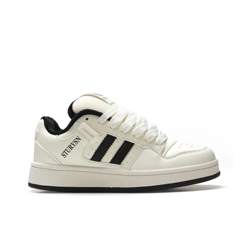 STUR YSN Warm And Wear Resistant Low Top Skateboard Shoes Unisex White Black-2