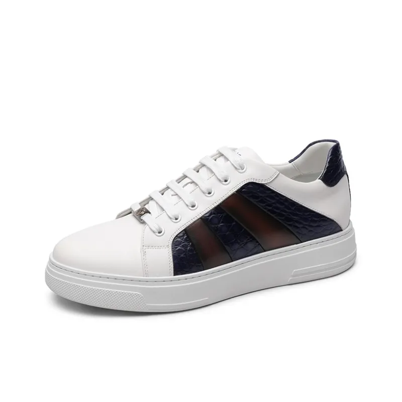 GOLDLION Slip Resistant Low Top Skateboard Shoes Men's White/Blue-1