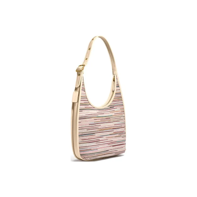 COACH Ergo Leather Hobo Moon Bag Portable Crossbody Bag One Shoulder Shoulder Bag Large Size Women's Beige Mixed Color-1
