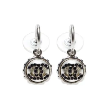 CHANEL 2002 Cc Rhinestone Drop Earrings