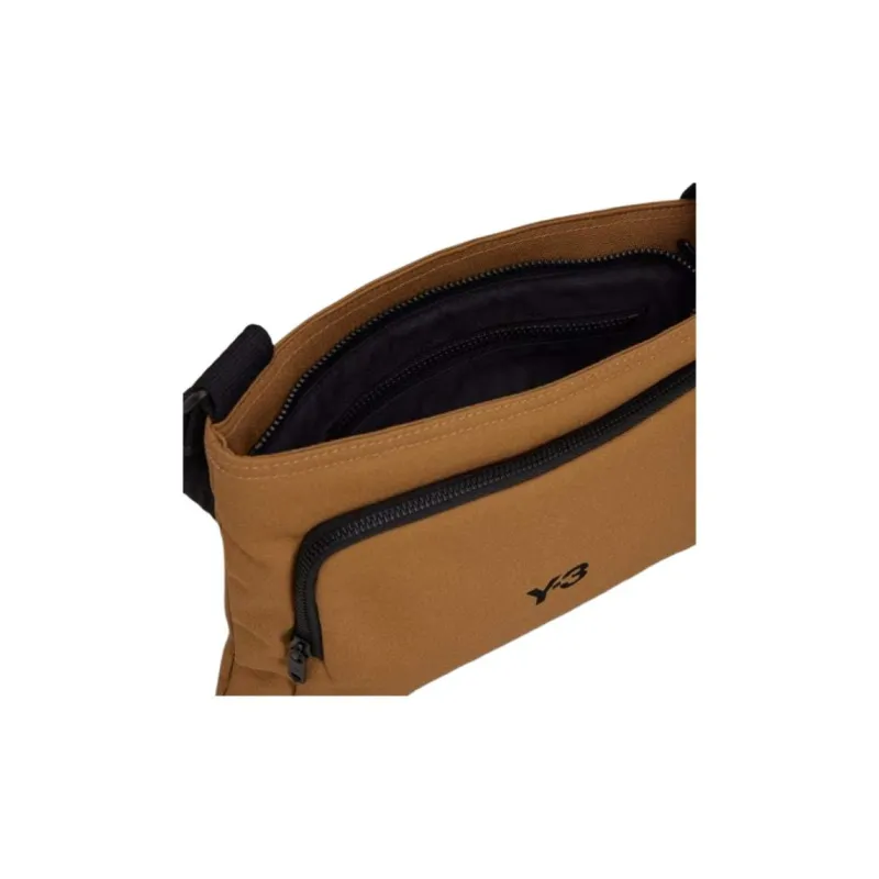 Y 3 Recycled Polyester Plain Weave Fabric Crossbody Bag, Shoulder Bag Regular Unisex Desert Brown-3