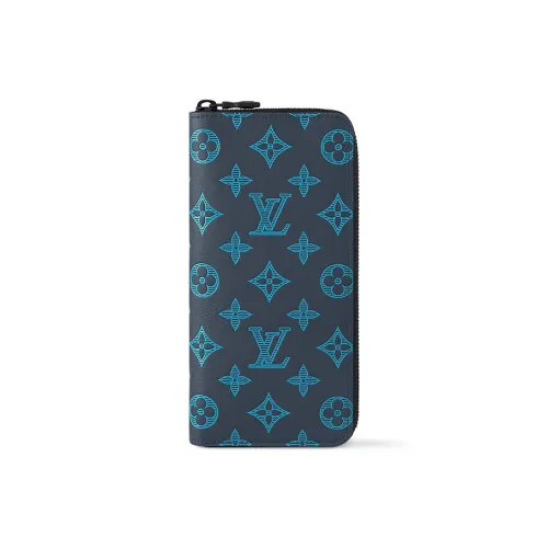 LOUIS VUITTON Zippy Cow Leather Wallet Men's Dark Blue