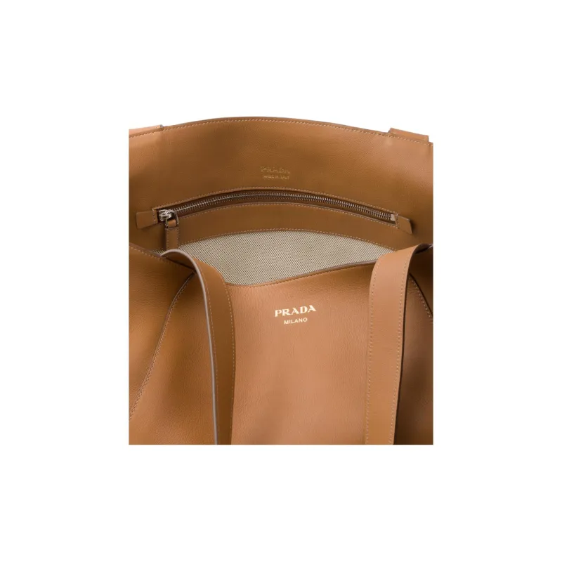 PRADA Leather Tote Bag Shopping Bag Shoulder Bag Handbag Men's Brown-3