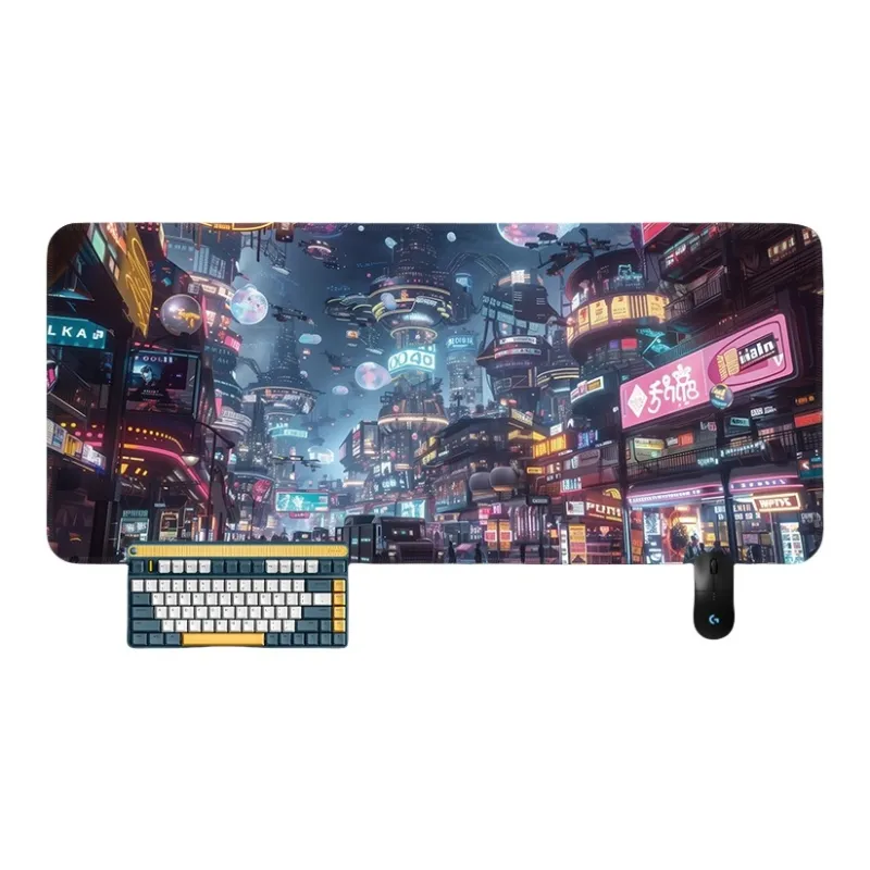 SHIBADU Rubber Cyberpunk Style Extra Large Gaming Esports Computer Desk Mat And Keyboard Pad For Men Mouse Pads-1