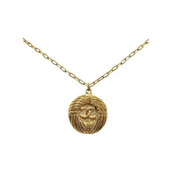 CHANEL Pre-Owned 1970-1980 Gold Plated CC Round Pendant Costume Necklace