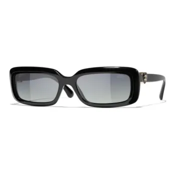 CHANEL Acetate Rectangular Sunglasses Unisex Black