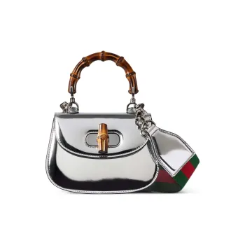 GUCCI Bamboo 1947 Leather Shoulder Bag Crossbody Bag Handbag Mini Women's Silver