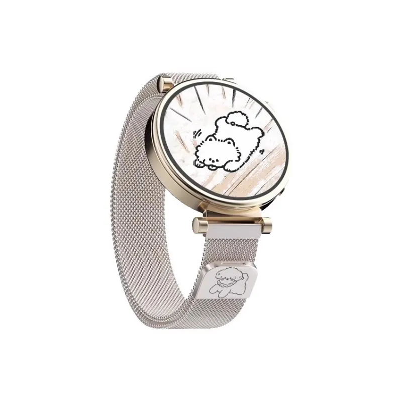 FZRT Huawei Compatibility Watch Band 18/20/22mm Cute Laser Engraved Beige Blue Magnetic Steel Band Metal-5